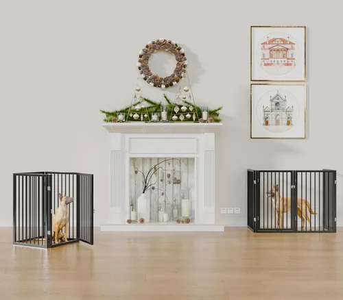 Vista 3 de Vantas Puerta plegable de metal para mascotas sin ensamblaje, puerta de 80" de ancho, puerta para perros de 24" extra alta con puerta de paso