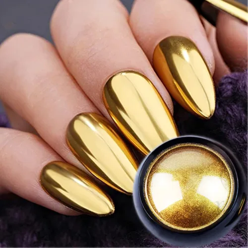 Vista 20 de Polvos holográficos de espejo para uñas, efecto dorado cromado, lentejuelas de polvo metálico puro, gel UV, pigmento de polvo cromado negro