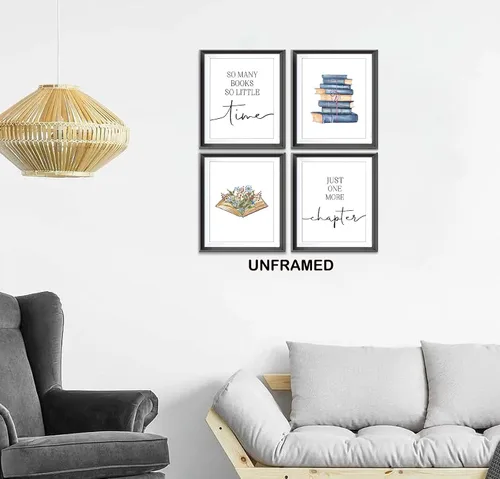 Vista 2 de AEHIE So Many Books So Little Time - Póster de pared con texto en inglés "Just One More Chapter Poster Prints for Reading Corner Decoration", cita