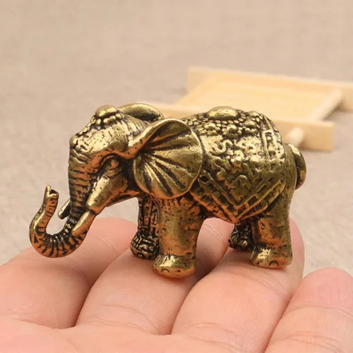 Vista 2 de Estatua de elefante en miniatura de latón macizo, figura decorativa de animales de latón, símbolo de buena suerte, regalo ideal de colección, 2.05 x