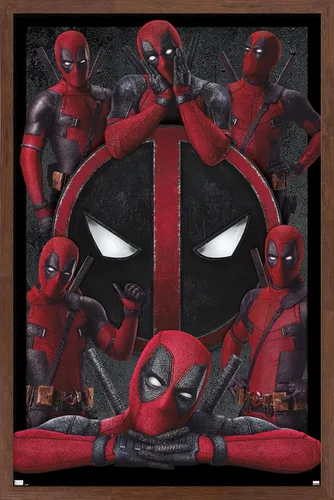 Vista 10 de Trends International Marvel Deadpool Legacy - Póster de collage de pared, 22.4 pulgadas de largo x 14.7 pulgadas, versión enmarcada de madera