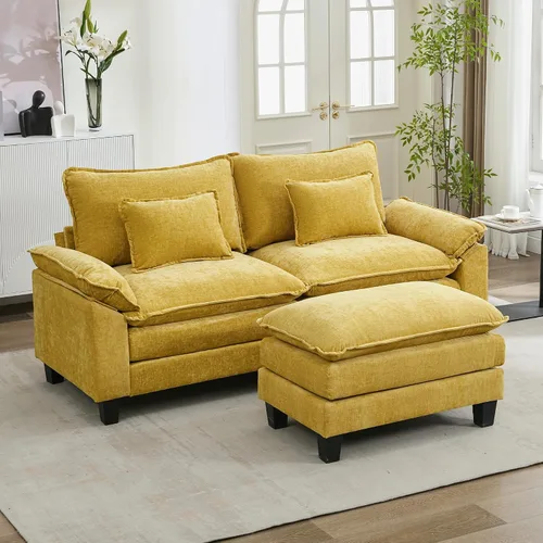 Vista 59 de URRED - Sofá seccional modular tipo nube, cómodo sofá cama de chenilla moderna con asientos profundos y otomán/almohadas para sala de estar