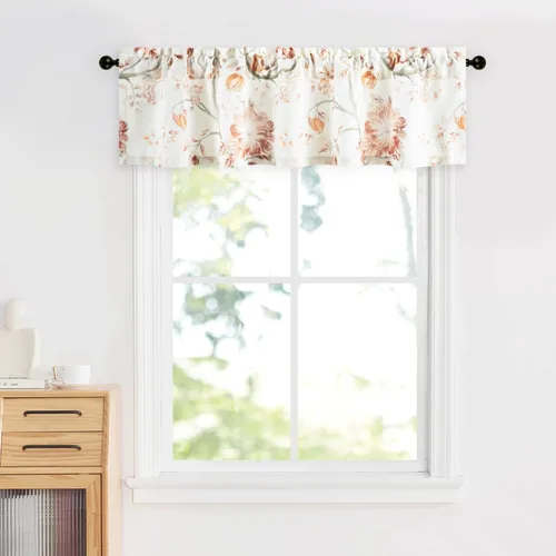 Vista 43 de Leeva Cortinas rústicas de cocina con estampado floral verde mezclado de lino para media ventana, para comedor, bolsillo para barra, cafetería