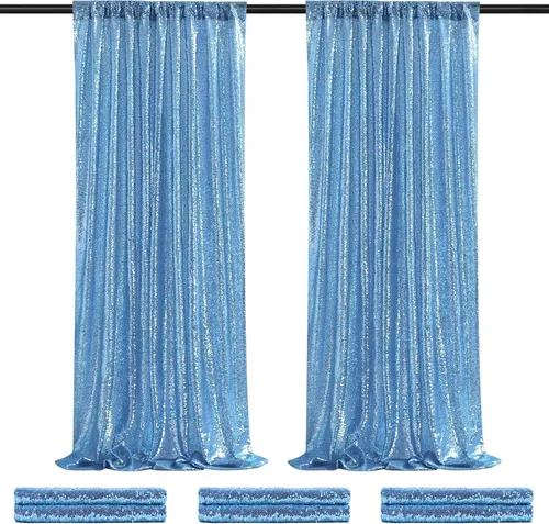 Vista 52 de 2 cortinas de 2 x 8 pies de lentejuelas con brillantina para marco de fotografía, para fiestas o fondos de fotografía