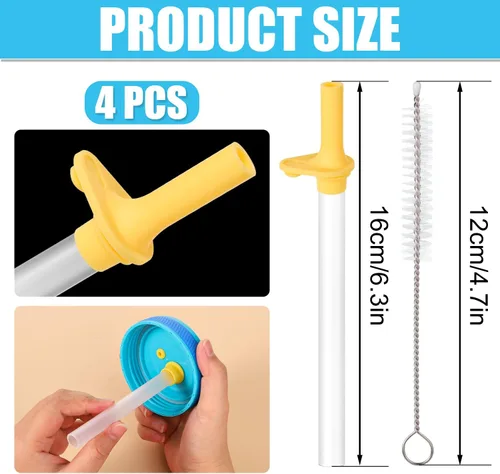 Vista 2 de 4 popotes de repuesto con válvula de mordida para Zak Designs Kelso de 15 onzas, con 1 cepillo de limpieza, reutilizables, para niños, accesorio