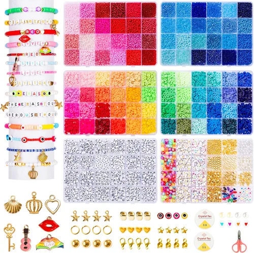 Vista 13 de Goldwise Kit de Pulsera de la Amistad 4 Cajas-13078 Piezas 72 Colores Kits para Hacer Pulseras con Arcilla, Cuentas de Semillas de Vidrio y Cuentas