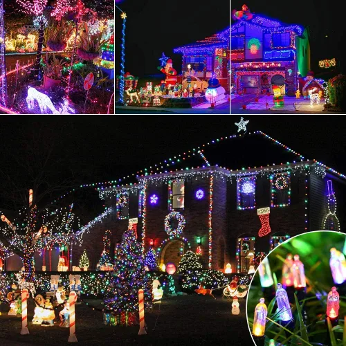Vista 6 de LYHOPE Luces de Navidad a batería, 33 pies, 100 luces LED de Navidad, impermeables, 8 modos, funciona con pilas, para exteriores e interiores, árbol