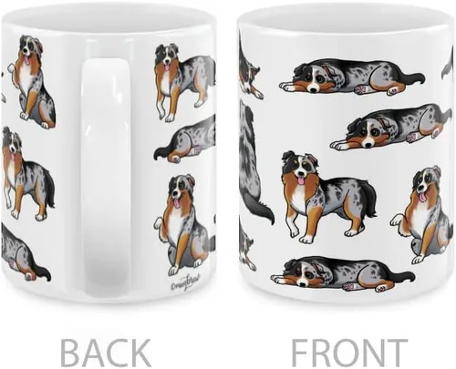 Vista 3 de MUGBREW Taza de café de cerámica con posturas divertidas de pastor australiano, 11 onzas