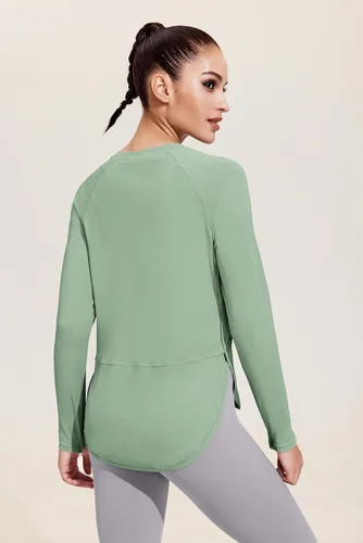 Vista 4 de PINSPARK Camisetas de entrenamiento de manga larga para mujer, absorben la humedad, camisetas de yoga para senderismo, atléticas, ajuste holgado