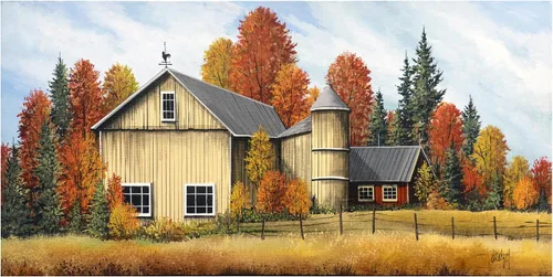 Vista 7 de Lienzo decorativo para pared de Debbi Wetzel Yellow Barn Fall de 12 x 24 pulgadas