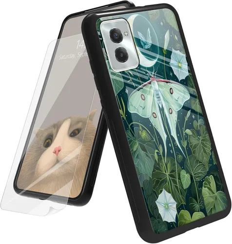 Vista 108 de Funda para Motorola Moto G Play 4G 2024 con protector de pantalla, parte trasera de vidrio templado + funda de silicona suave TPU absorción