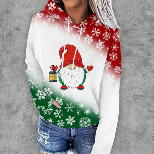 Vista 2 de Sudadera de gran tamaño para mujer, cuello superior, casual, holgada, manga larga, suéter de bloque de color, tops sólidos de Navidad