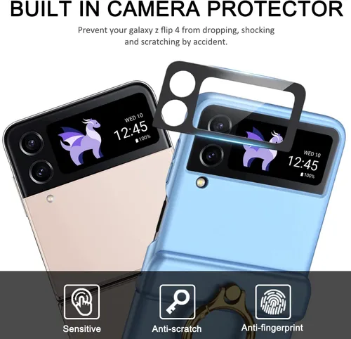 Vista 5 de Miimall Funda para Samsung Galaxy Z Flip 4 con soporte de anillo, funda para Galaxy Z Flip 4 con protección magnética de bisagra + protector