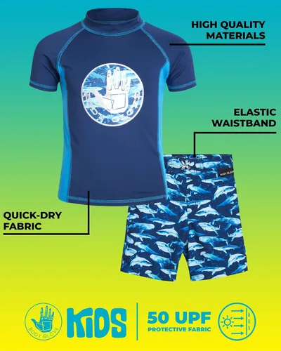 Vista 2 de Body Glove Conjunto de protección contra erupciones para niños, 2 piezas, camiseta de natación y traje de baño UPF 50+ (4-7)