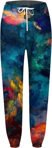 Vista 3 de Pantalones deportivos para mujer con bolsillos, cintura elástica, leggings suaves, teñido anudado, pantalones de entrenamiento de cintura alta