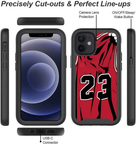 Vista 8 de Basketball King 23, diseño de jersey rojo, compatible con iPhone 11, funda de lujo a prueba de golpes, funda resistente de doble capa de TPU suave +