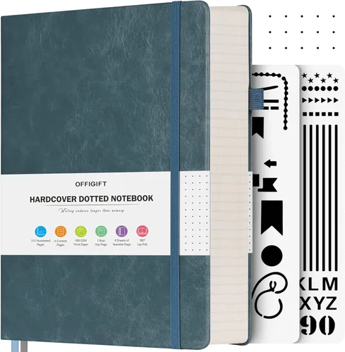 Vista 20 de Diario de viñetas punteadas, diario grande de cuero de tapa dura A4, diario grueso de 312 páginas numeradas, cuaderno con cuadrícula de puntos