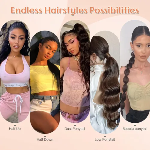 Vista 7 de Benehair Extensión de cola de caballo con cordón, 24 pulgadas de largo, pelo sintético lacio, extensiones de cabello de cola de caballo con clip