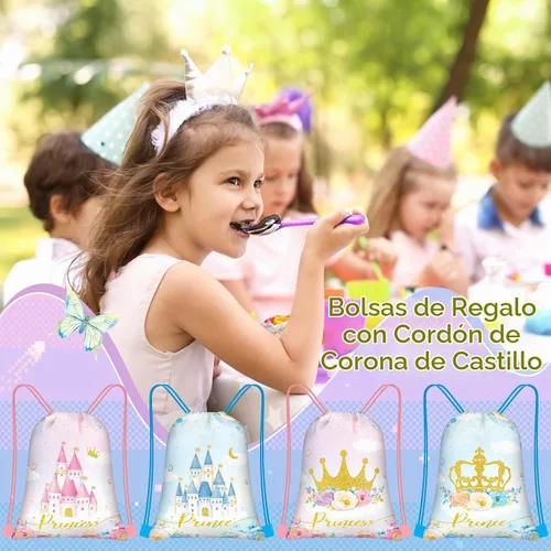 Vista 7 de Censen 24 piezas de bolsas con cordón, conjunto a granel, 12 x 10 pulgadas, bolsas de regalo con temática de princesa y príncipe, bolsas de regalo