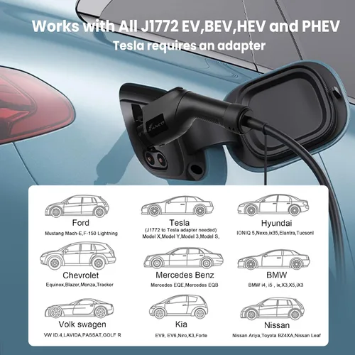 Vista 6 de Cargador Ev portátil de nivel 1 y 2 16A, cargador de coche eléctrico J1772 con cable de 25 pies, estaciones de carga de vehículos eléctricos al aire