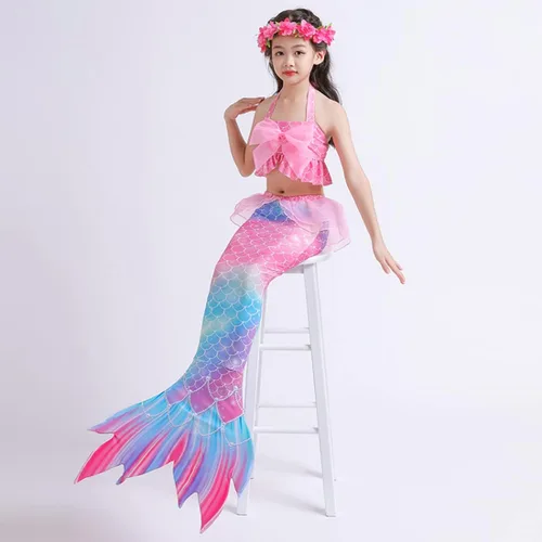 Vista 2 de Traje de baño de sirena para niñas con cola de sirena con guirnalda (sin monoaleta)