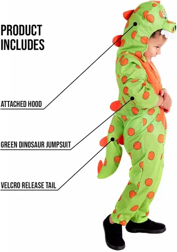 Vista 3 de Fun Shack Disfraz de dinosaurio verde para niños pequeños disponibles en tallas S y L