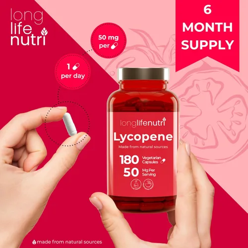 Vista 5 de LongLifeNutri Licopeno 50 mg, extracto de tomate natural, 180 cápsulas vegetales