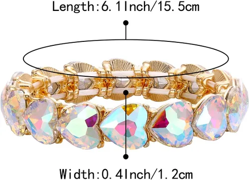 Vista 4 de EleQueen Pulsera elástica de corazón de cristal con diamantes de imitación para mujer
