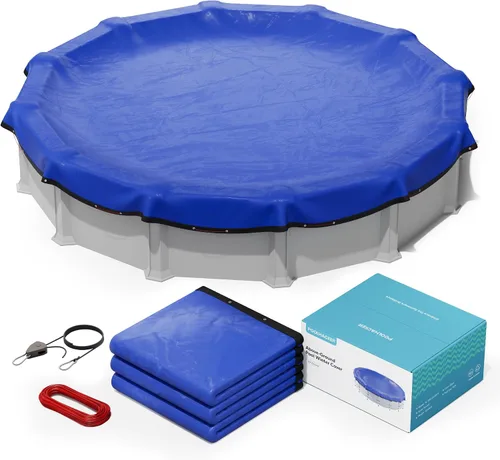 Vista 8 de POOLHACKER - Cubierta de piscina de invierno de 12 pies, redonda, 12 pies sobre el suelo, cubierta de piscina 420D extragruesa con extensión