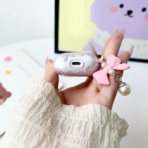 Vista 7 de Linda funda para Airpod de 2ª generación para diseño de lazo femenino, diseño de moda, diseño estético a prueba de golpes, funda para auriculares