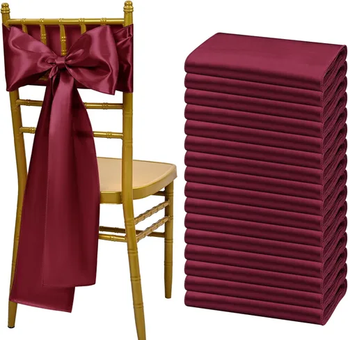 Vista 34 de Showgeous 60 cintas de satén color burdeos para decoración de sillas de recepción de boda, lazos para sillas de 7 x 78 pulgadas para banquetes