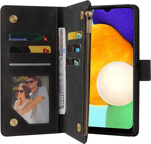 Vista 6 de Asuwish Funda compatible con Samsung Galaxy A03s, protector de pantalla de vidrio templado y funda de cuero con tapa para tarjetero, accesorios