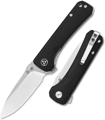 Vista 5 de QSP Hawk - Cuchillo de bolsillo plegable, 3.22 pulgadas Sandvik 14C28N Cuchillo EDC de hoja de satén de dos tonos, mango de micarta áspero marrón