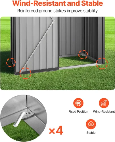 Vista 5 de VEVOR Cobertizo de jardín de metal de 5 x 3 pies, edificio de almacenamiento con puerta con cerradura y 2 rejillas de ventilación, cobertizo