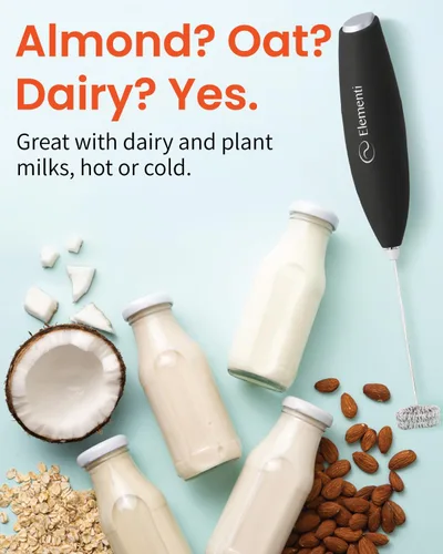 Vista 5 de Elementi Varita espumadora de leche, agitador eléctrico de mano fácil de usar para bebidas en polvo, batidor de café duradero y potente y varita