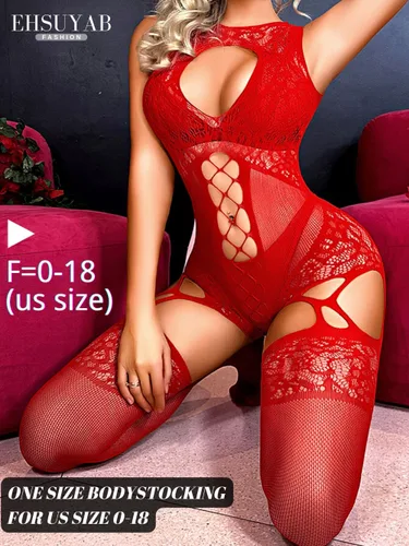 Vista 5 de EHSUYAB Lencería para mujer, medias sexys, traje de noche de red floral