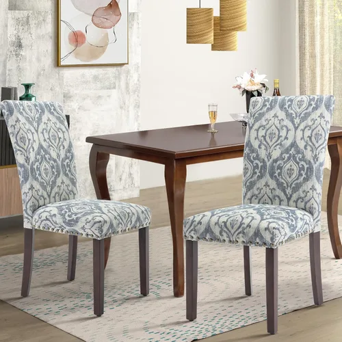 Vista 8 de COLAMY Juego de 6 sillas de comedor tapizadas Parsons, sillas laterales de tela para comedor y cocina con ribete de tachuelas y patas de madera