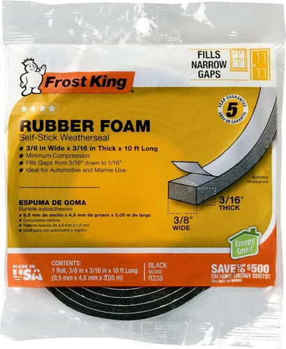 Vista 12 de Frost King R516H - Cinta de espuma de goma de esponja de 1-1/4 pulgadas por 7/16 pulgadas por 10 pies de grosor, color negro