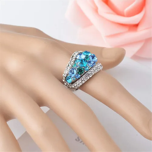 Vista 4 de Ai.Moichien Anillos de banda ancha chapados en plata con diamantes de imitación vintage para mujer, resistentes al deslustre, elegante, joyería