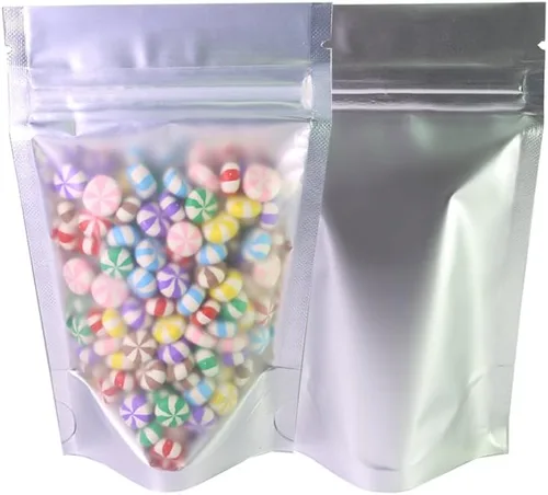 Vista 17 de 100 bolsas de sellado con cremallera resellables de papel metálico de color transparente esmerilado para ventana (negro, soporte 2 onzas)
