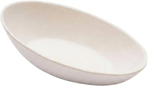 Vista 2 de Restaurantware Pulp Tek - Platos de degustación de 3.1 pulgadas, 100 platos desechables en forma de huevo, fáciles de sostener, mini platos de sabor