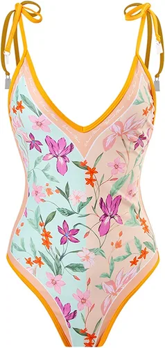 Vista 3 de Traje de baño de una pieza para mujer con traje de baño estampado, falda larga, traje de baño ajustado de verano