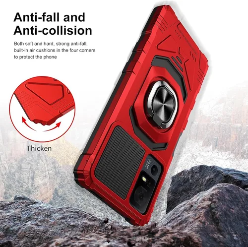 Vista 3 de TJS - Carcasa para TCL 40 XL y T608DL, diseño de Jitterbug Smart4 (rojo) with Tempered Glass Screen Protector Metal Ring Magnetic Support