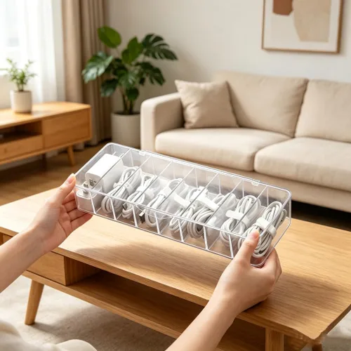 Vista 2 de Caja organizadora de cables, 10.2 x 3.5 x 2.2 pulgadas, organizador de cables de escritorio con compartimentos (1)