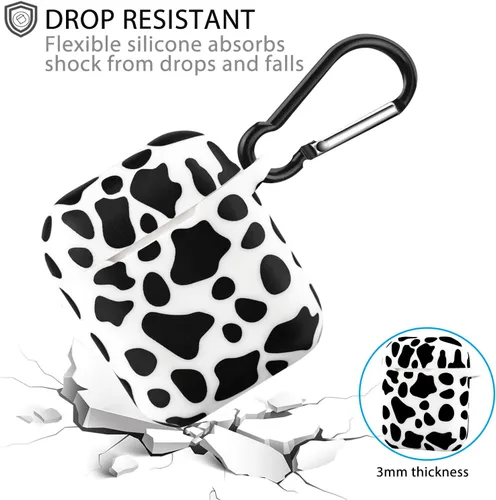Vista 6 de LitoDream - Funda de silicona suave y flexible con llavero para Apple AirPods 2 y 1, ideal para niñas (vaca)