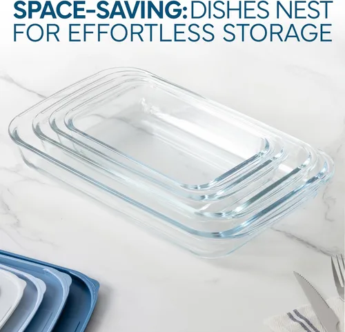 Vista 4 de COOK WITH COLOR - Juego de 8 piezas de refractarios profundos de vidrio con tapas de plástico, para hornear y almacenar alimentos, aptos para Azul