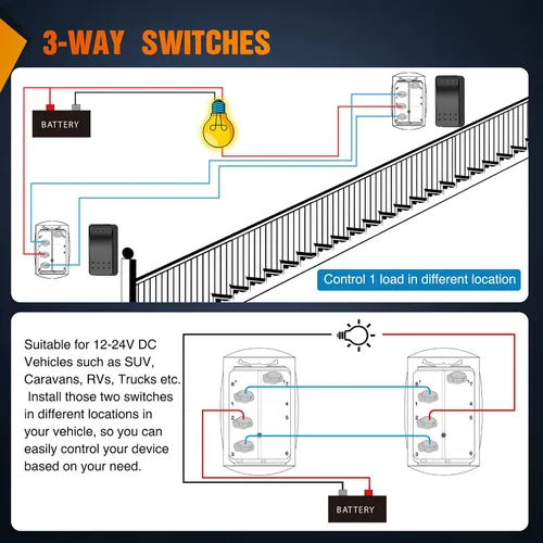 Vista 4 de Nilight Interruptor de 3 vías de encendido y apagado, control de palanca basculante, una sola carga desde dos ubicaciones separadas, interruptores