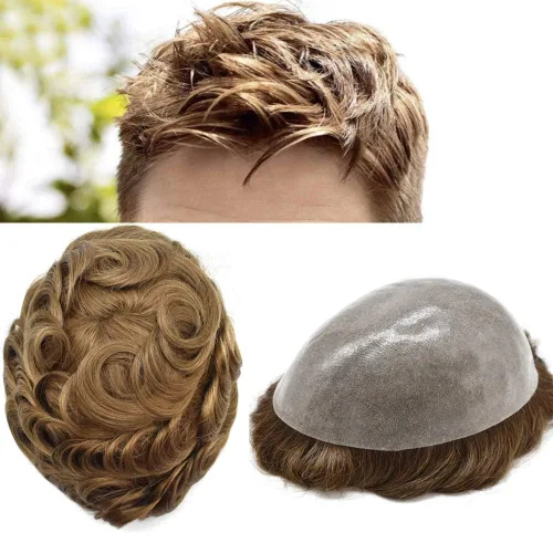 Vista 33 de PU Toupee para hombres pieza de pelo real sistema de reemplazo de cabello humano para hombres Toupee pieza de pelo para hombres piel polivinílica