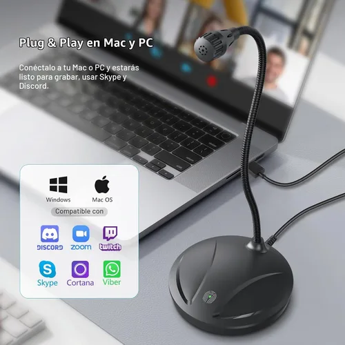Vista 2 de Micrófono de escritorio USB, Plug & Play para PC/Mac Negro 1