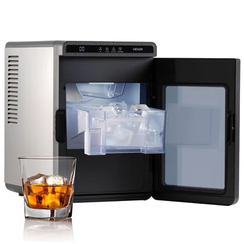 Vista 18 de VEVOR Máquina de hielo para encimera, 26 libras en 24 horas, 9 cubos listos en 7 minutos, máquina de hielo autolimpiante con cuchara y cesta